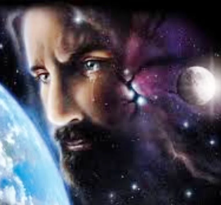 imagem do universo com o rosto de jesus chorando.