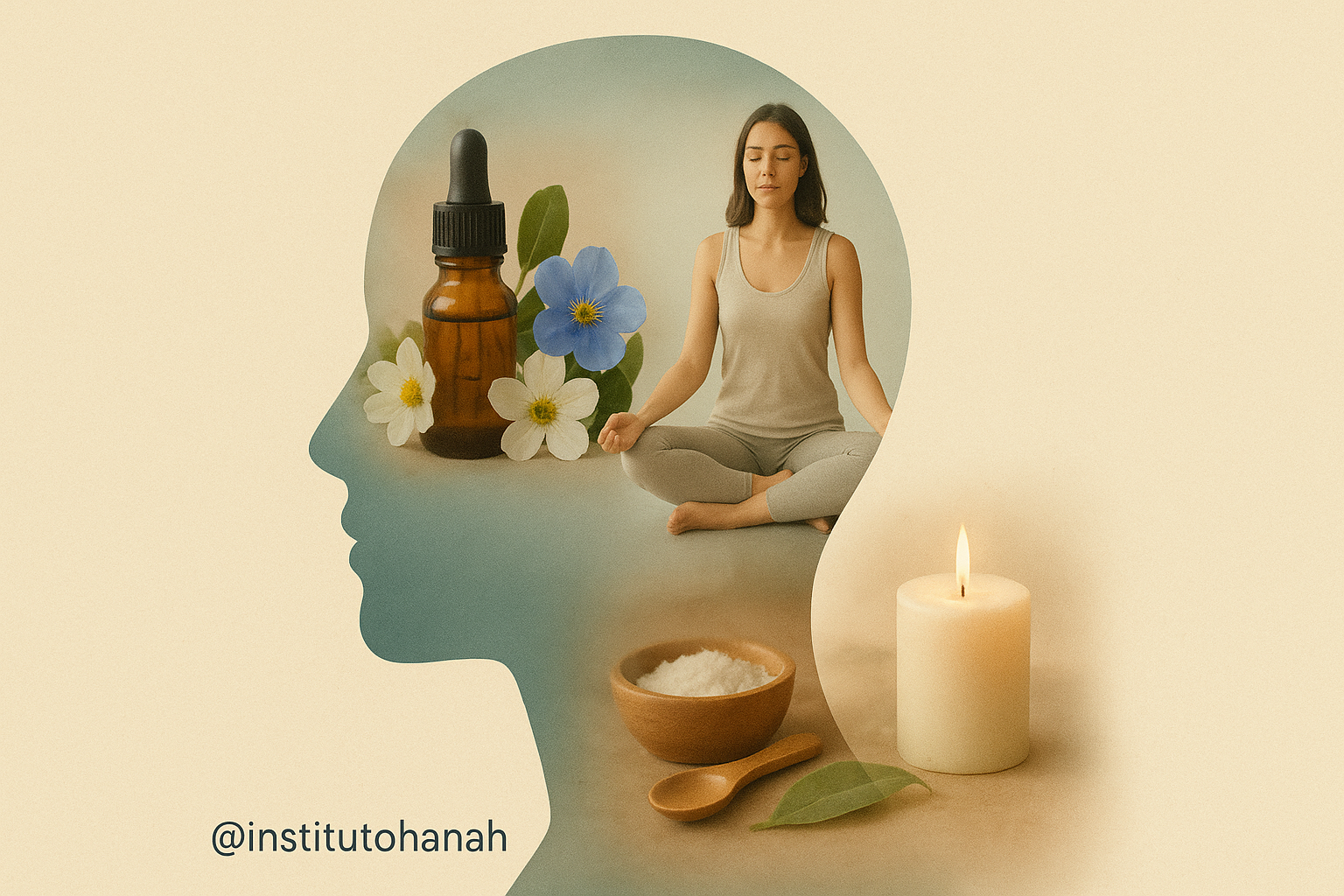 Pessoa meditando ao ar livre em um cenário natural, representando terapias holísticas para saúde mental.