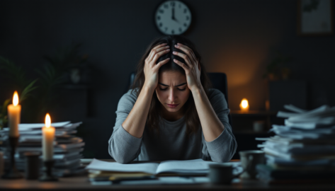 "Terapeuta exausto sentado na cadeira após longas horas de trabalho, representando burnout - um dos desafios mais graves que todo terapeuta enfrenta na profissão"