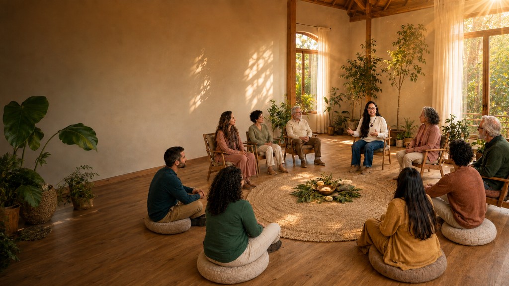 Encontro em círculo de pessoas no Instituto Hanah
